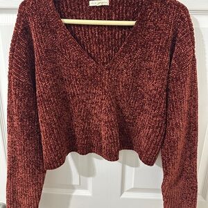 La Hearts Chenille V-Neck Sweater - Deep Red